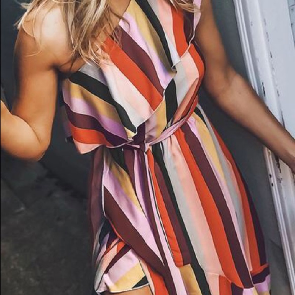 One Shoulder Asymmetrical Ruffle Midi Dress - Picture 3 of 4